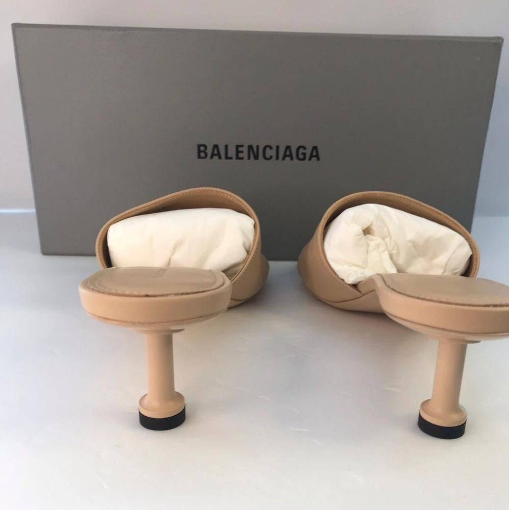 New Authentic BalenciagaBb Logo Plaque Heeled Mules