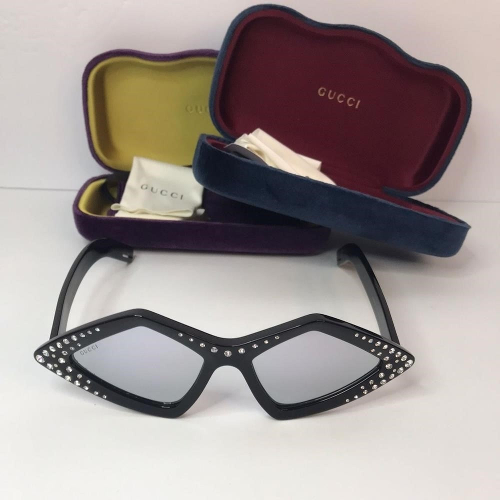 New 💯 Original GUCCIAcetate Geometric Crystal Sunglasses GG0496S Black