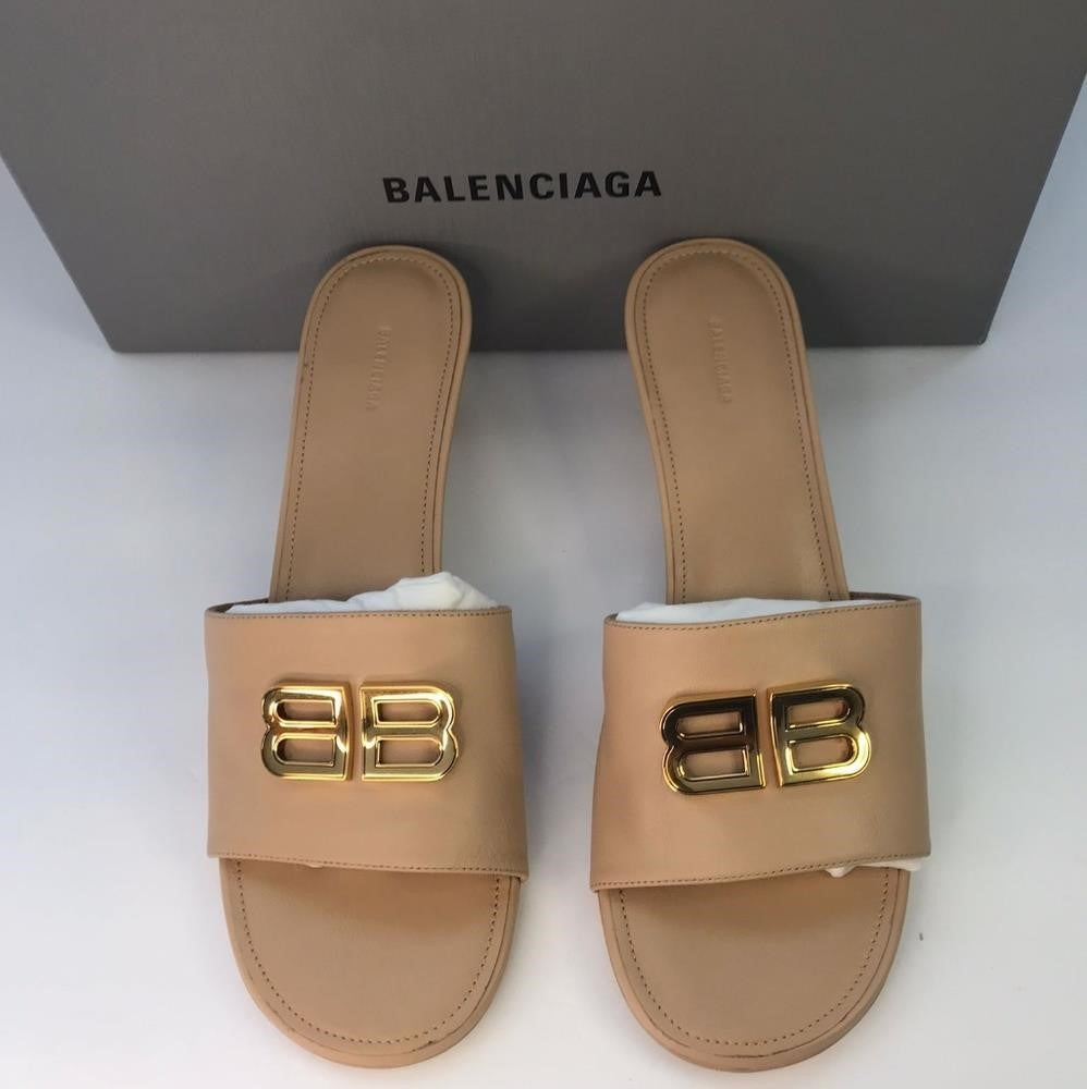 New 💯 Authentic Balenciaga "Bb" Logo Plaque Heeled Mules