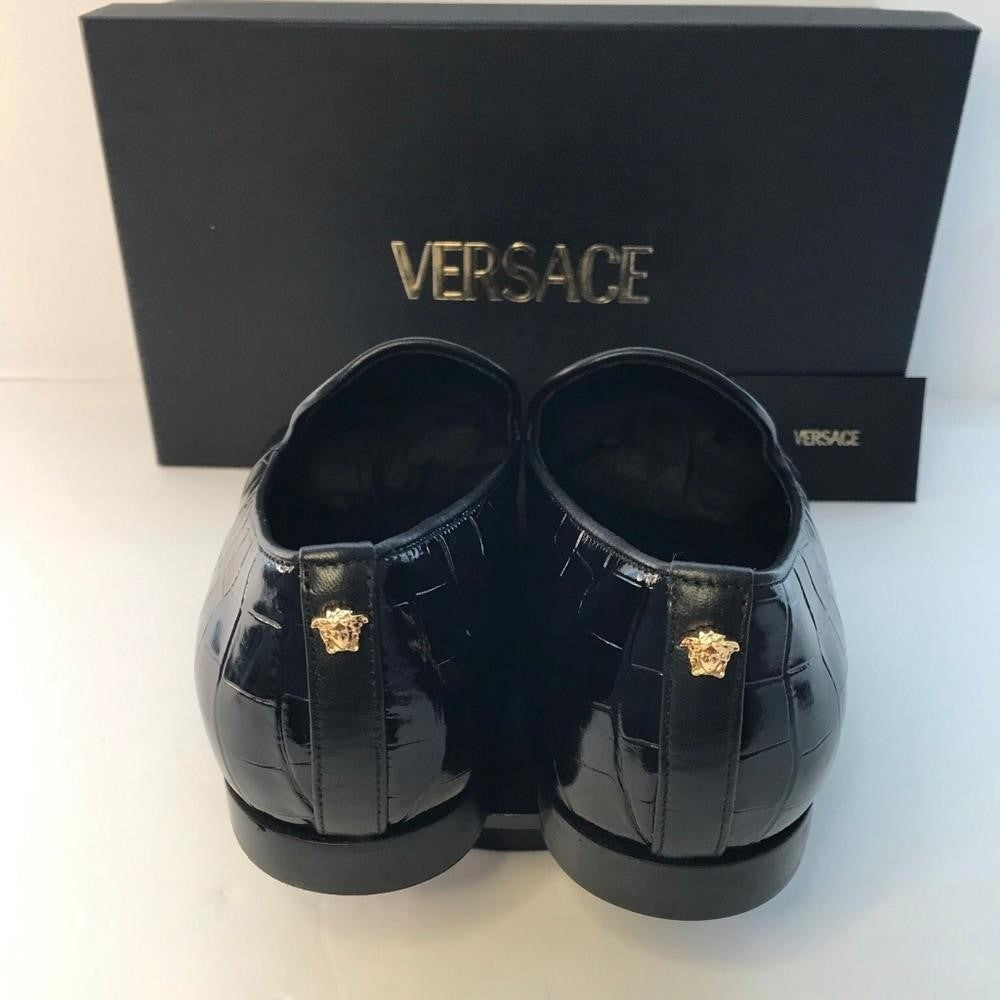 New Original Versace Men Croc Embossed Calfskin Smoking Slipper