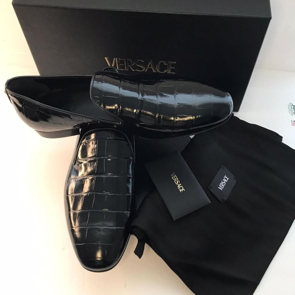 Versace Original Men's Croc-Effect Leather Smoking Slippers