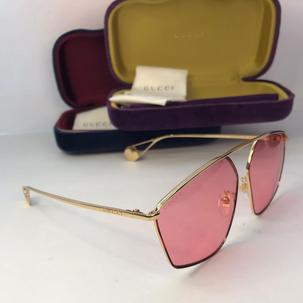 💯 Original Gucci Pink Acetate GG0437SA Geometric Sunglasses