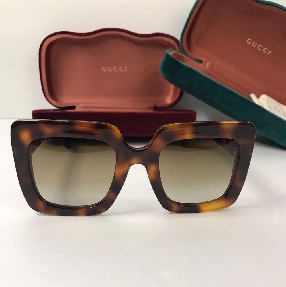 💯 Original Gucci Brown Gradient Rectangular Ladies Sunglasses GG0328S 002