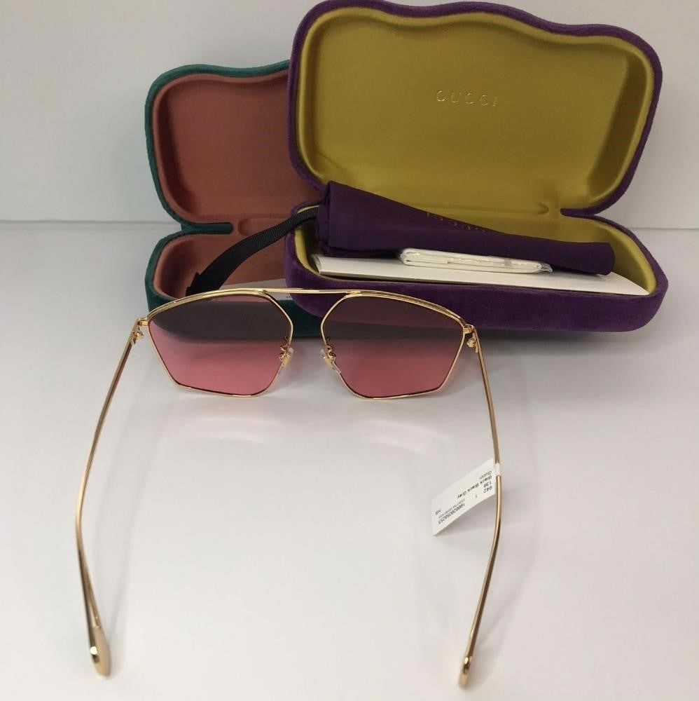 New - 💯original Gucci Pink Acetate GG0437SA Geometric Sunglasses