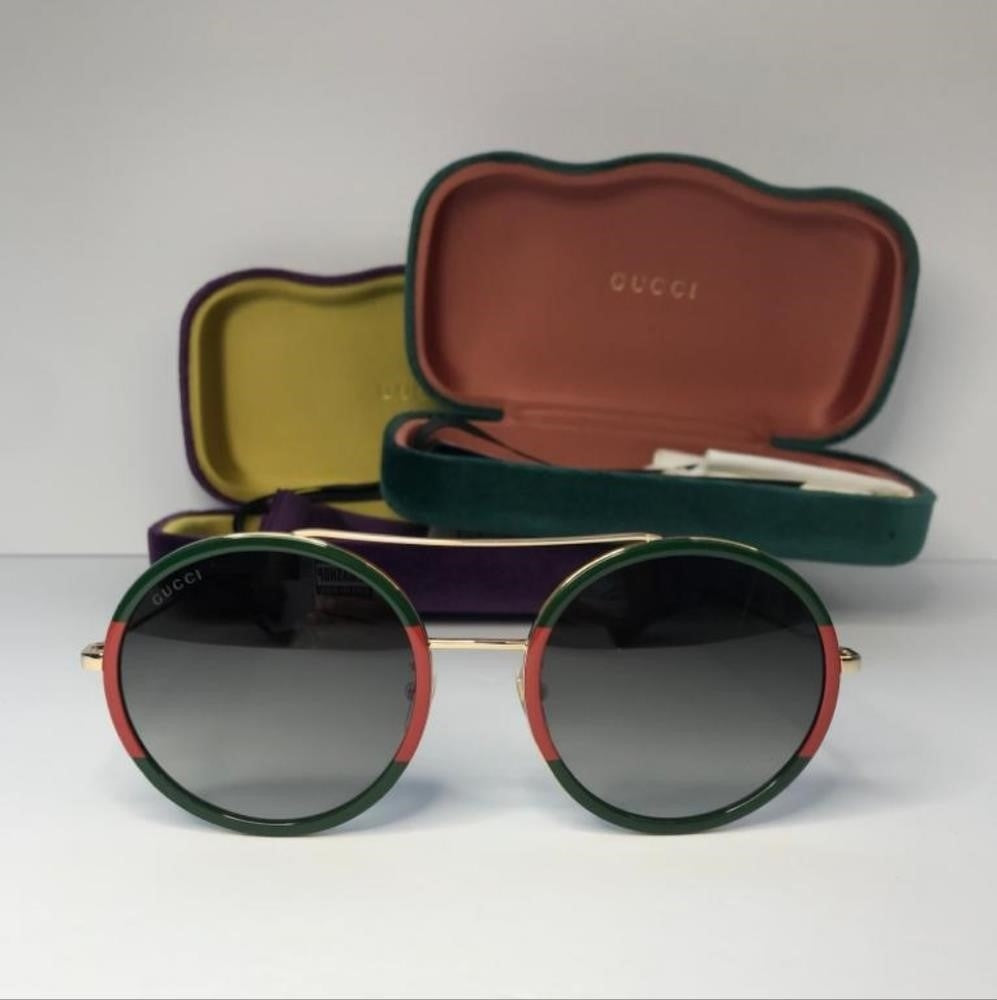 💯 Original GUCCI Green Gradient Round Ladies Sunglasses GG0061S 003