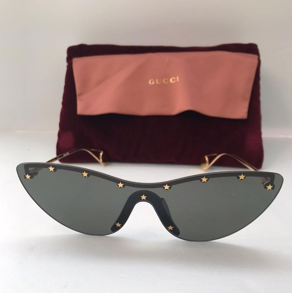 New  - 💯 Original GG0666S 001 99Gucci 99 mm Gold Sunglasses