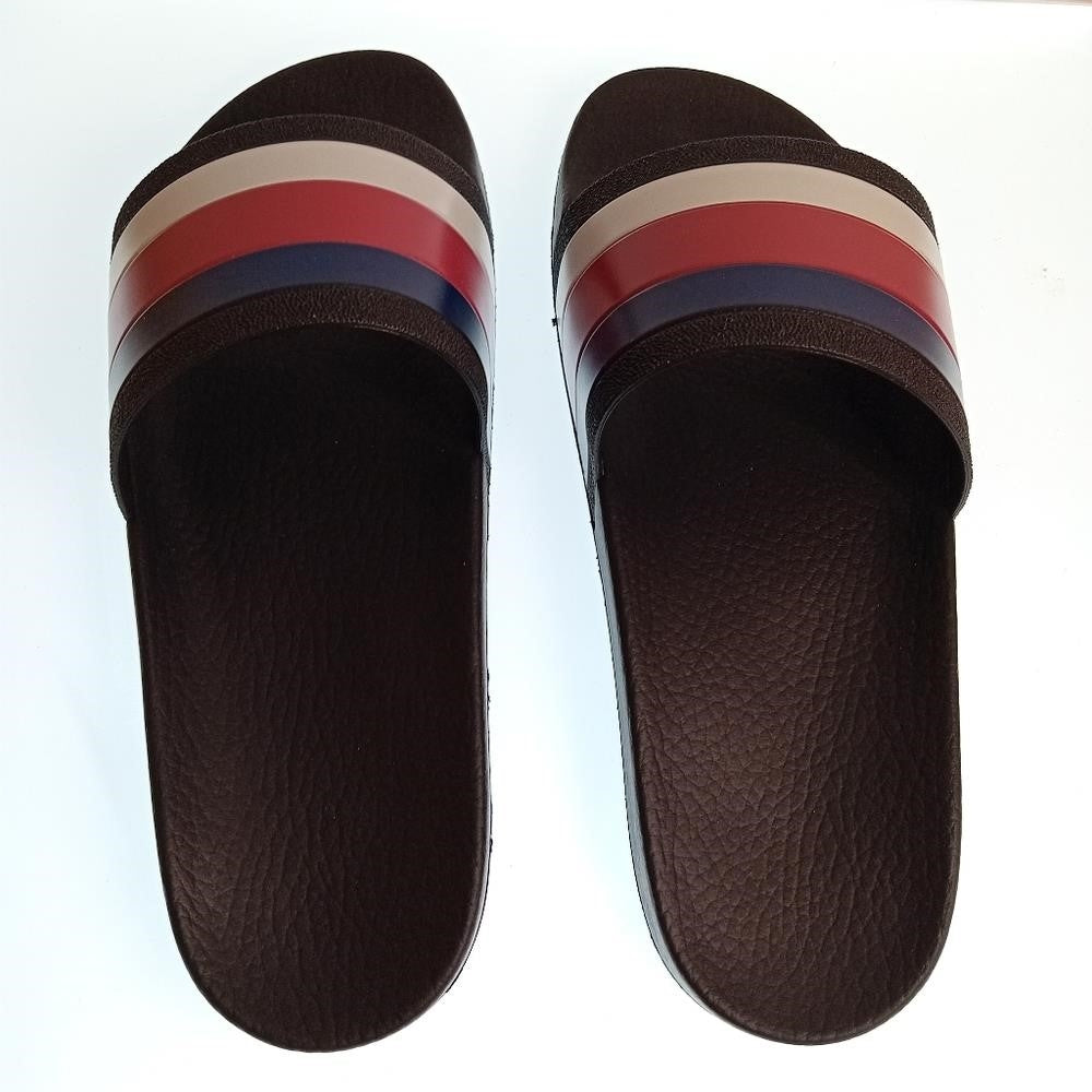 New Gucci 💯Authentic  WEB RUBBER Slides IN BLACK Blue / Red & White Sandals