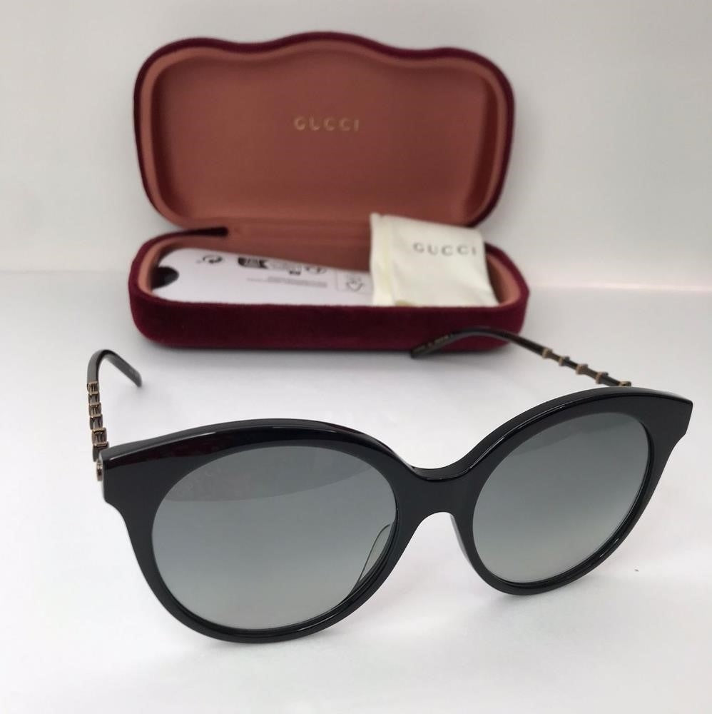 New  - 💯 Original  GG0653SZ 001 Gucci Round Acetate Bamboo Effect Arms Sunglass