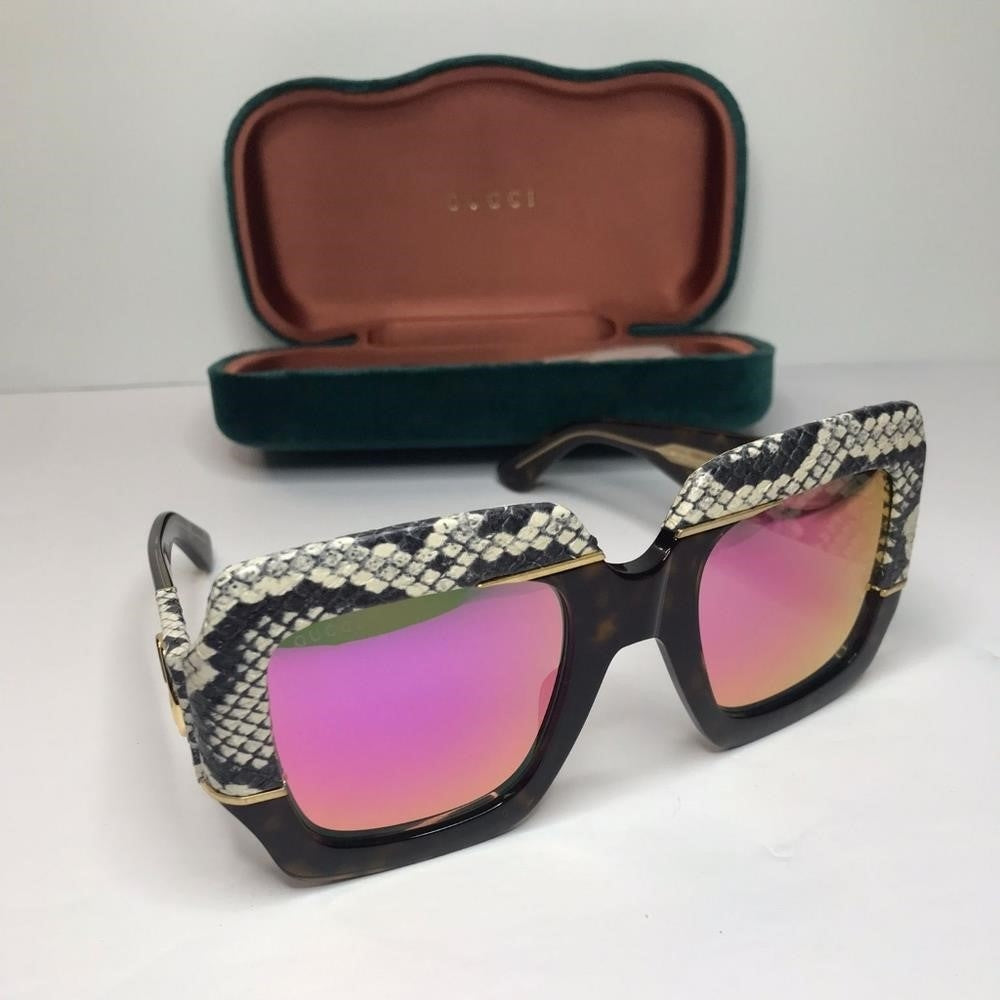 New- 💯 Original Gucci 0484 Havana Pink Snake Fantasy Leather Fashion Oversize