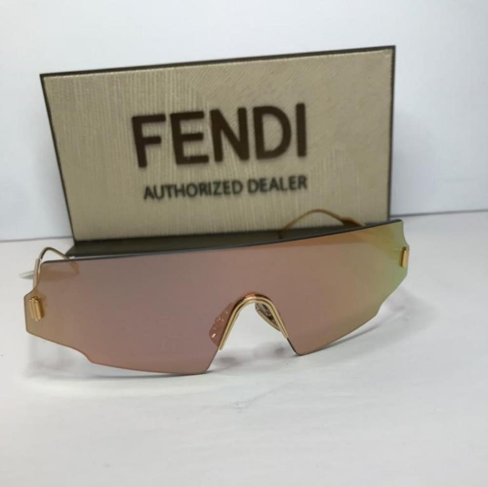 💯 - Original New  FF 0440 FENDI Rectangle-frame gold-tone mirrored sunglasses