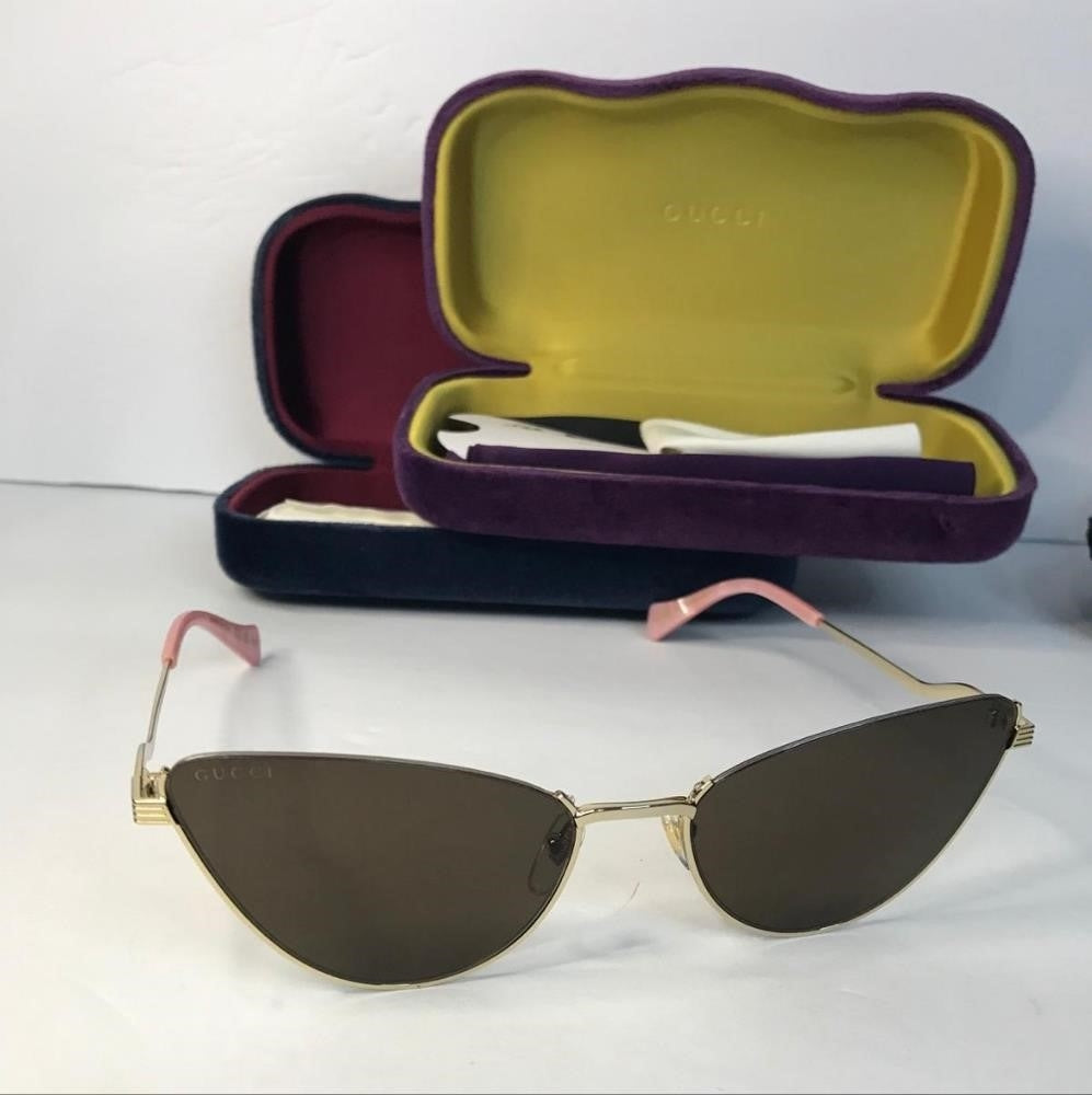 New 💯 Original Gucci GG1006S 002 Brown Gold Cat Eye Women S Sunglasses Gucci GG