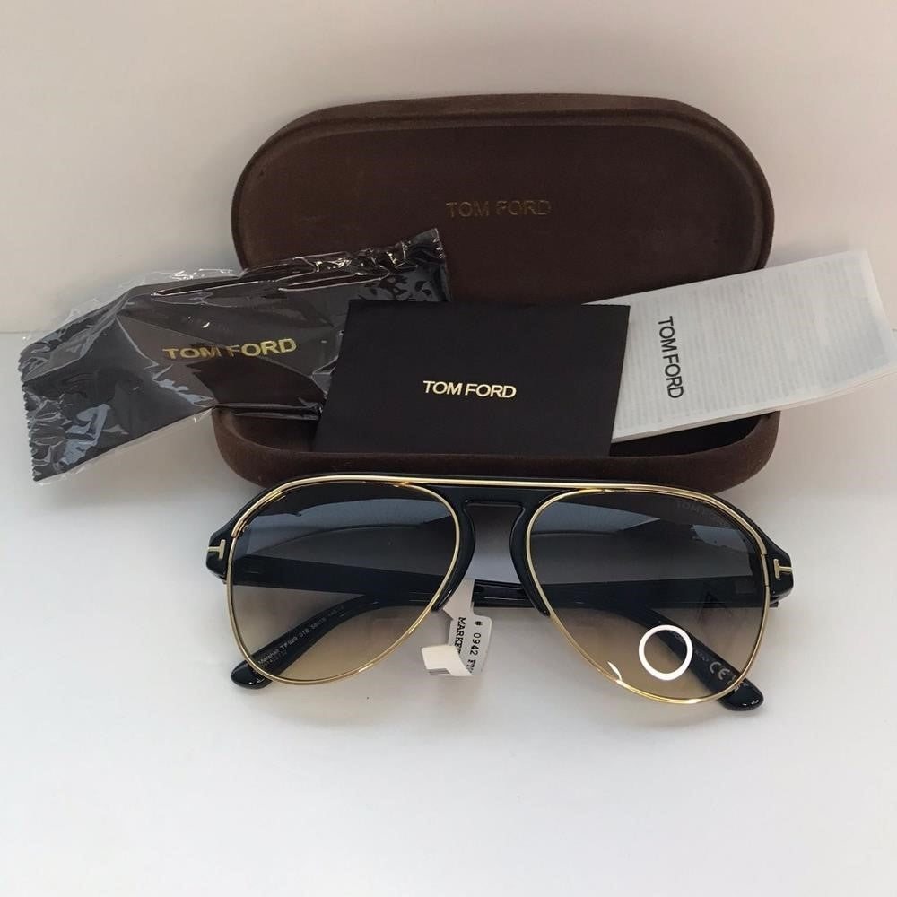 New - TOM FORD MARSHALL FT0929 01B Sunglasses Black Gold Frame Gray Gradient L…