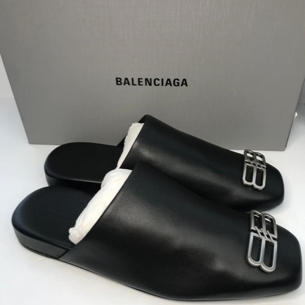 💯New Authentic  Black/ Silver BALENCIAGA Cosy BB Mule