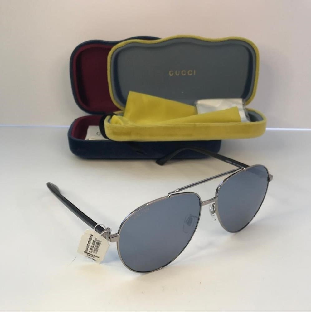 New 💯 Original Gucci Blue Pilot Unisex Sunglasses GG0043SA 001 61.