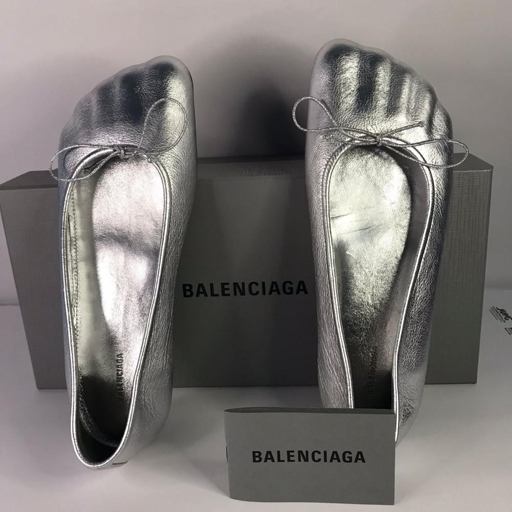 New Authentic BALENCIAGA  Anatomic Pump Metallic-Leather Ballet Flats