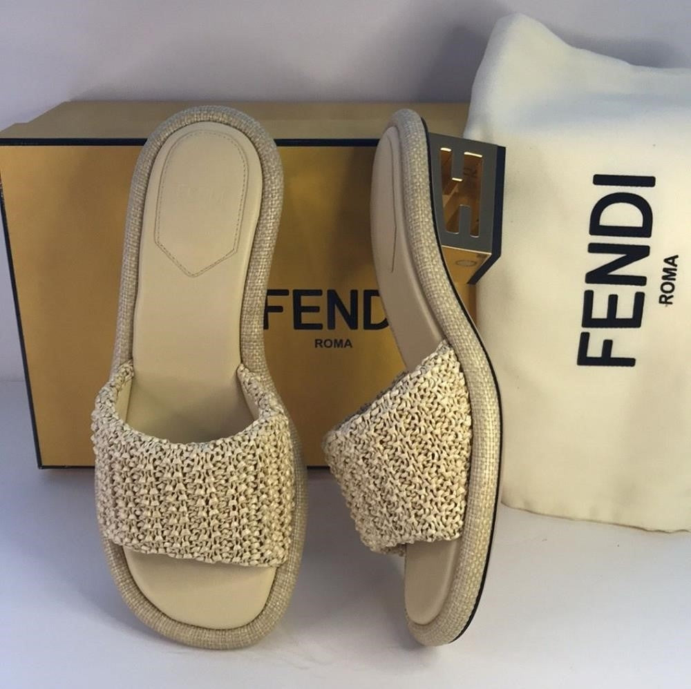 New 💯 Original FENDI RAFFIA MULES 60mm Slide Sandals