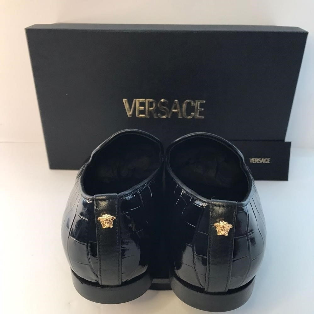 Versace Original Men's Croc-Effect Leather Smoking Slippers