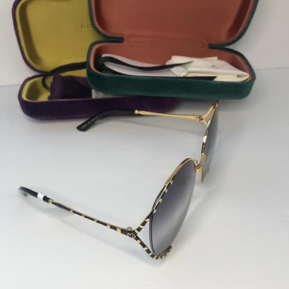 New - 💯 Original  GUCCIMetal Round Frame GG0595S Sunglasses Gold Black