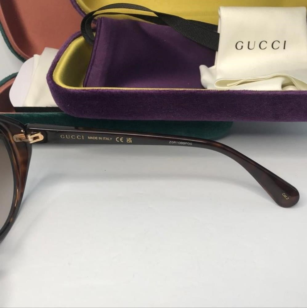 💯 original GUCCIBrown Grey Gradient Round Ladies GG0370SK 002 56 Sunglasses