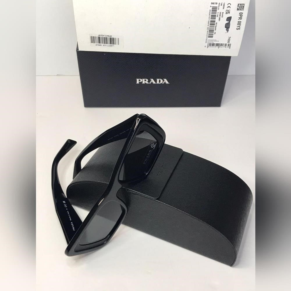 💯- Authentic New Prada PR-08YS 1AB5S0 Sunglasses Women's Black Dark Grey Bu…