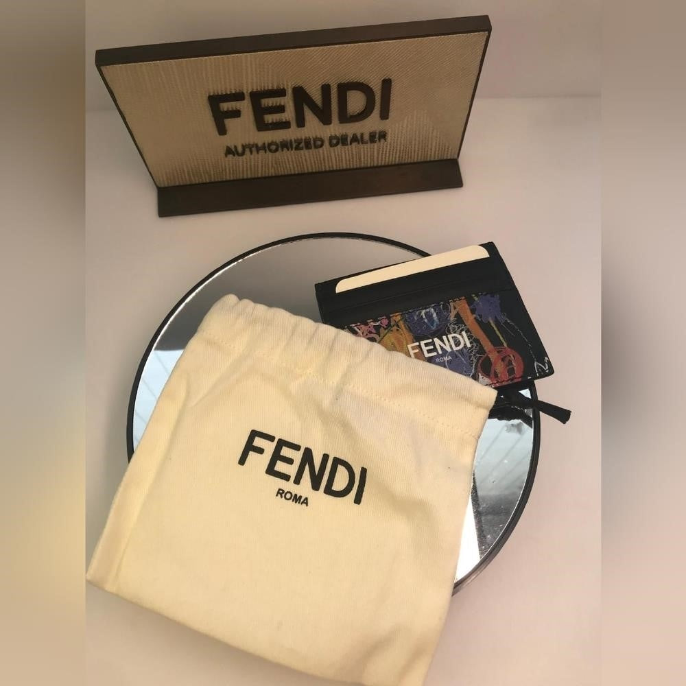 New Original Fendi Noel Fielding Print Card Holder 'Nero