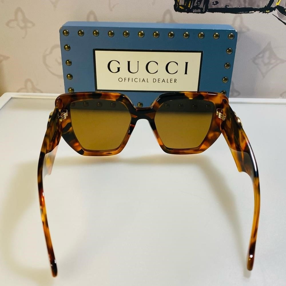 New Gucci Brown Geometric Ladies Sunglasses Oversized GG0956S 007 54