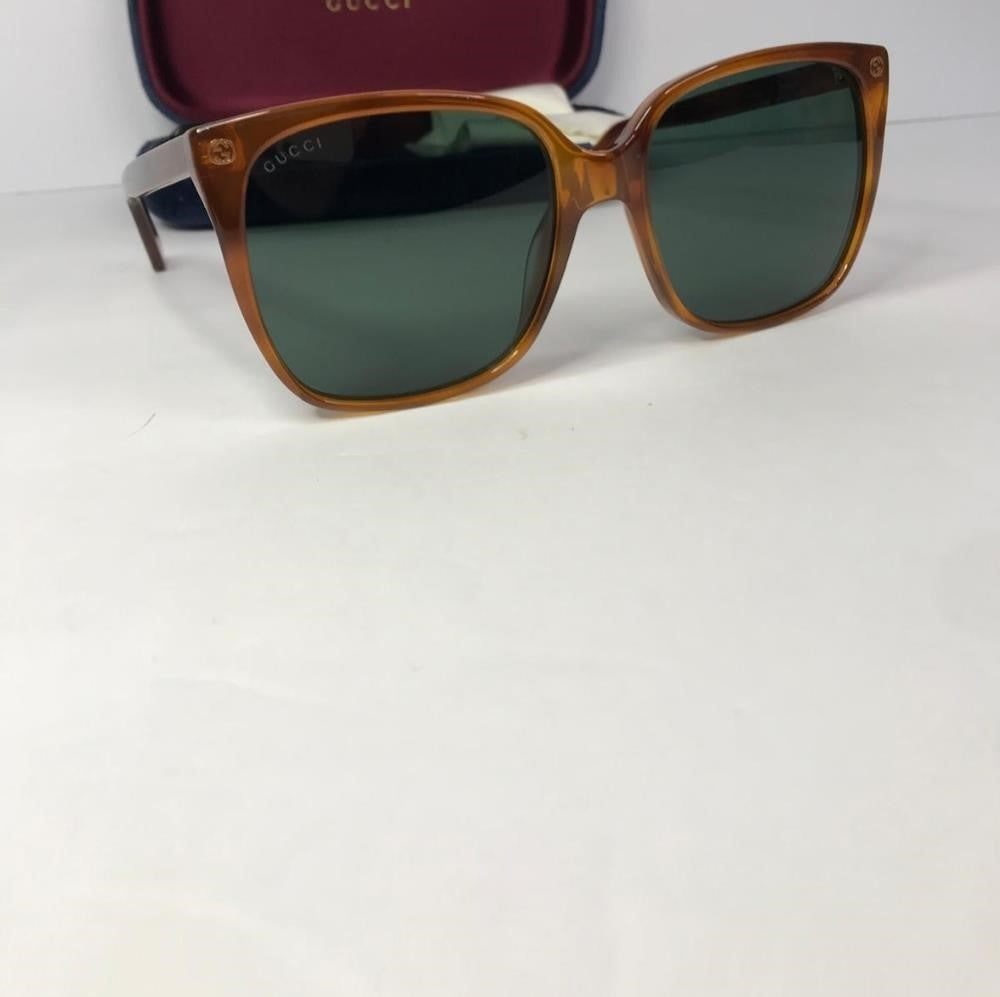 💯 New Original Gucci Green Square Ladies Sunglasses GG0022S 002