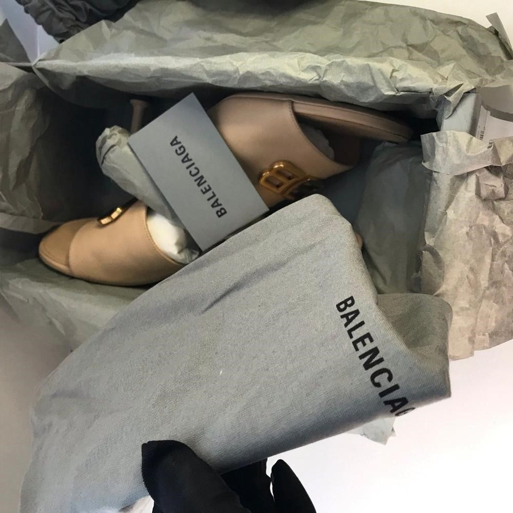 New Authentic BalenciagaBb Logo Plaque Heeled Mules