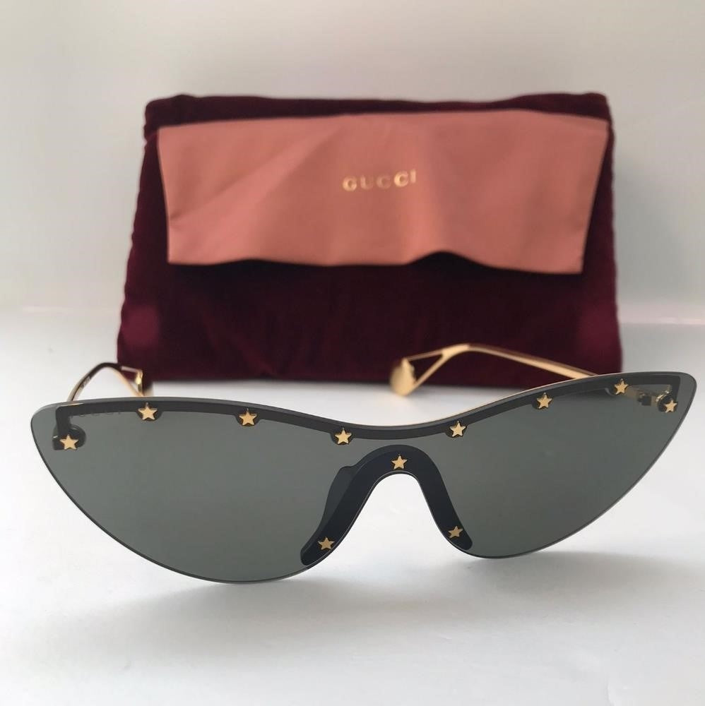 New  - 💯 Original GG0666S 001 99Gucci 99 mm Gold Sunglasses