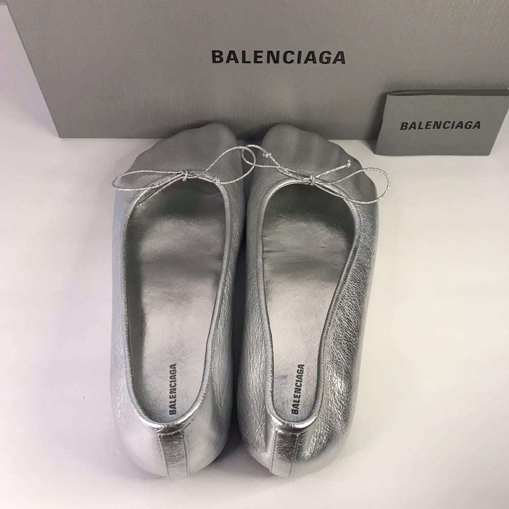 New Authentic BALENCIAGA  Anatomic Pump Metallic-Leather Ballet Flats