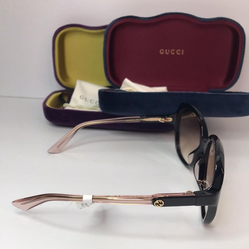 💯 Auth GUCCI Square Sunglasses GG0489SA 003 Black Gold Interlocking GG Pink