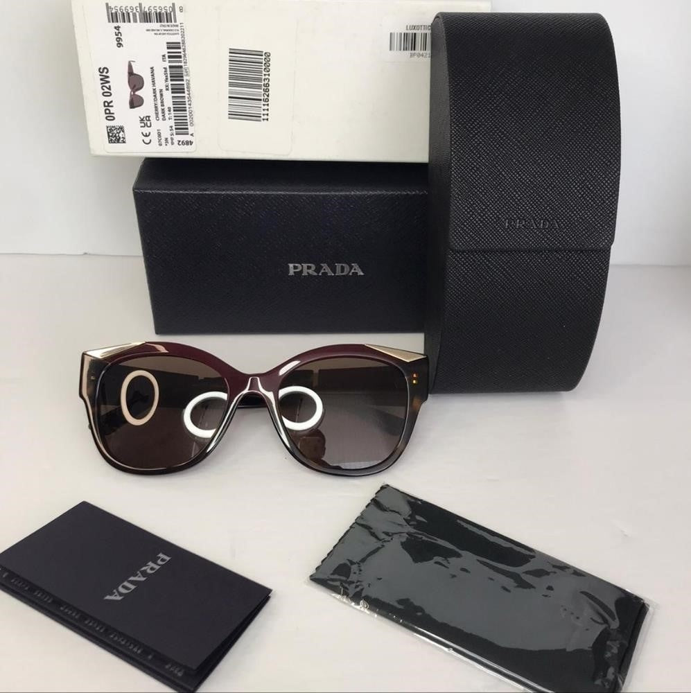 💯 - Authentic New Prada PR 02WS Women's Pillow Sunglasses, Cherry/Dark Havana