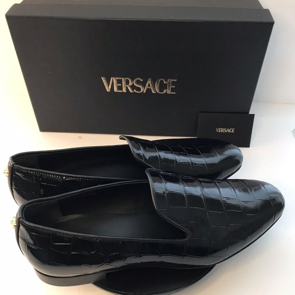 Versace Original Men's Croc-Effect Leather Smoking Slippers