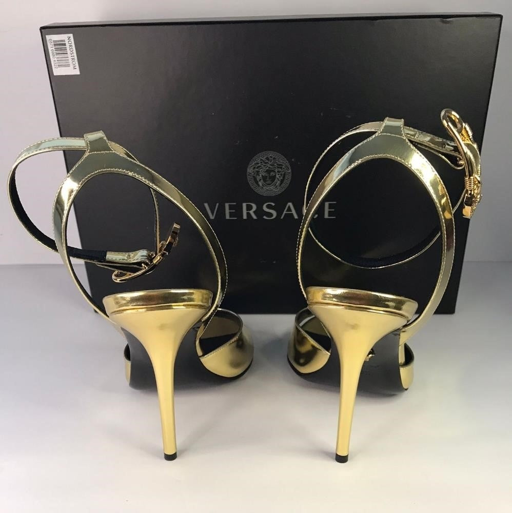 New Authentic VERSACE Safety Pin High-Heel Sandals