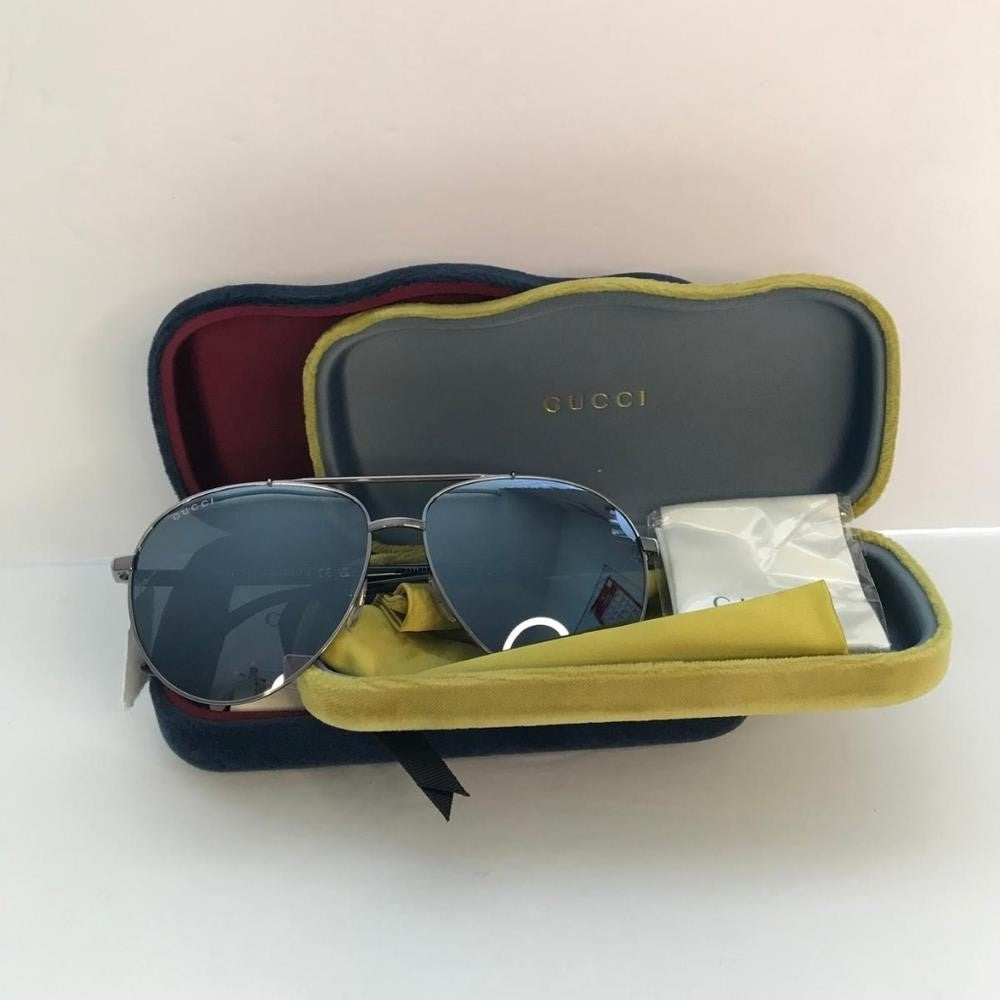 New 💯 Original Gucci Blue Pilot Unisex Sunglasses GG0043SA 001 61.