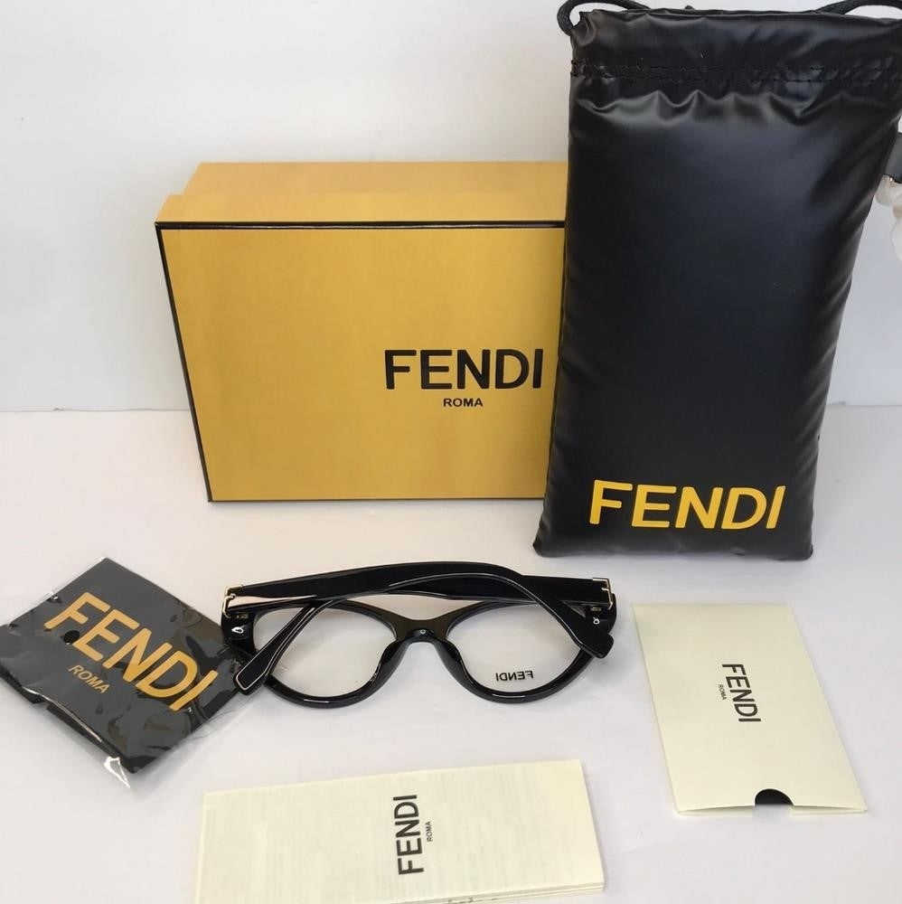 💯 Original FE50020I 001 53Fendi 53 mm Shiny Black Eyeglass Frames