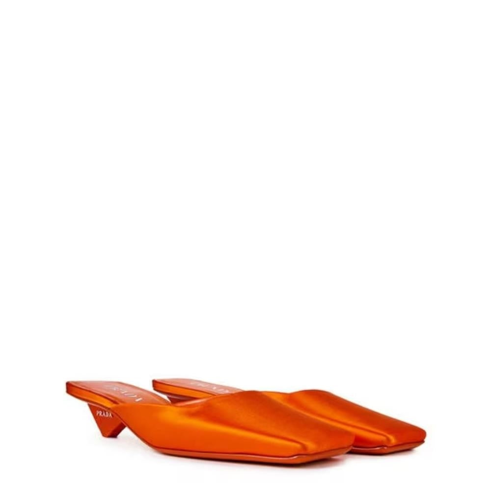 New 💯 Original PRADA Women's Satin Mules Orange Sandals