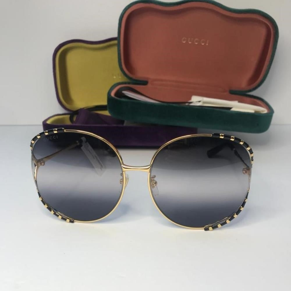 💯 Original  GUCCIMetal Round Frame GG0595S Sunglasses Gold Black