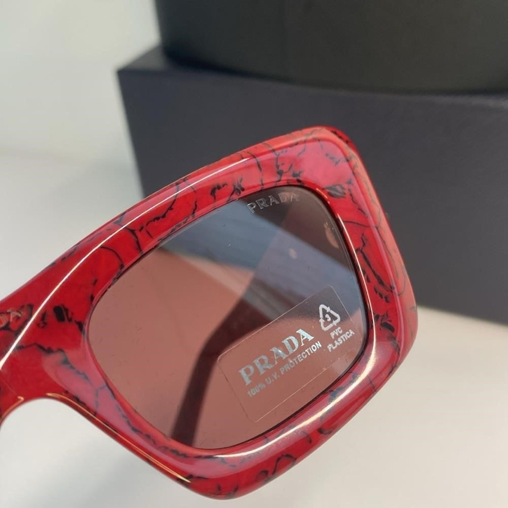 New Authentic PRADA  Acetate Symbole Sunglasses SPR 13Z Red Marble