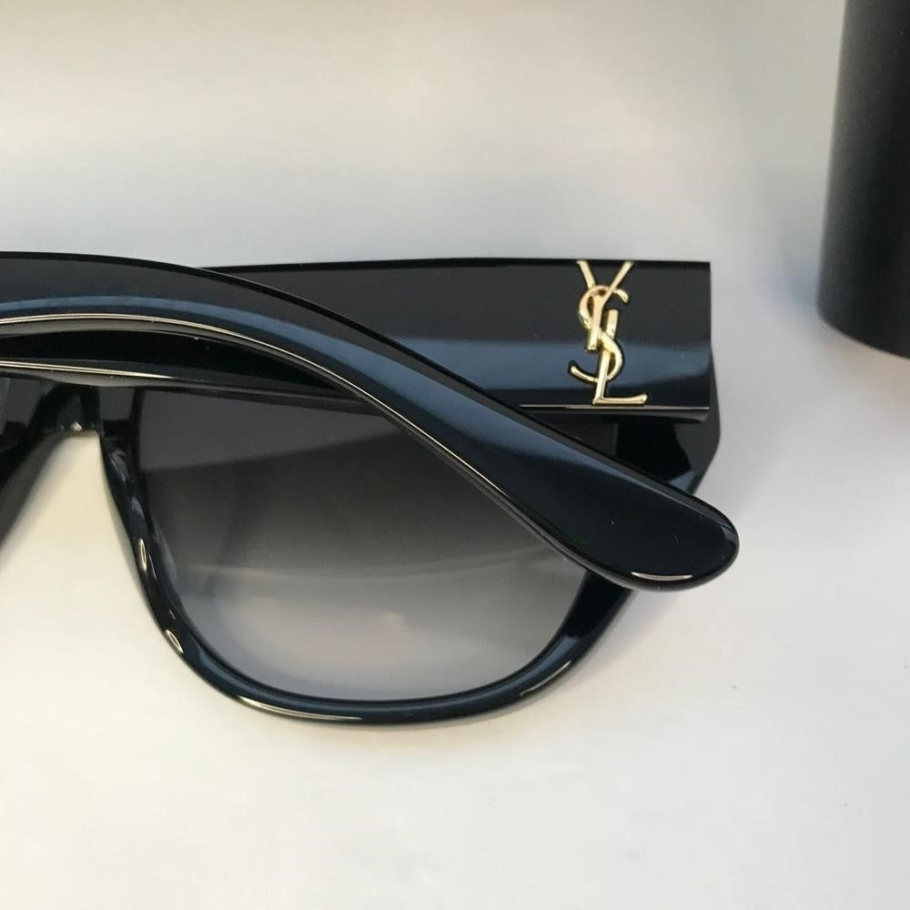 SAINT LAURENT YSL SLM8/F 001 Black Grey Gold Logo 57 mm Women's Sunglasses