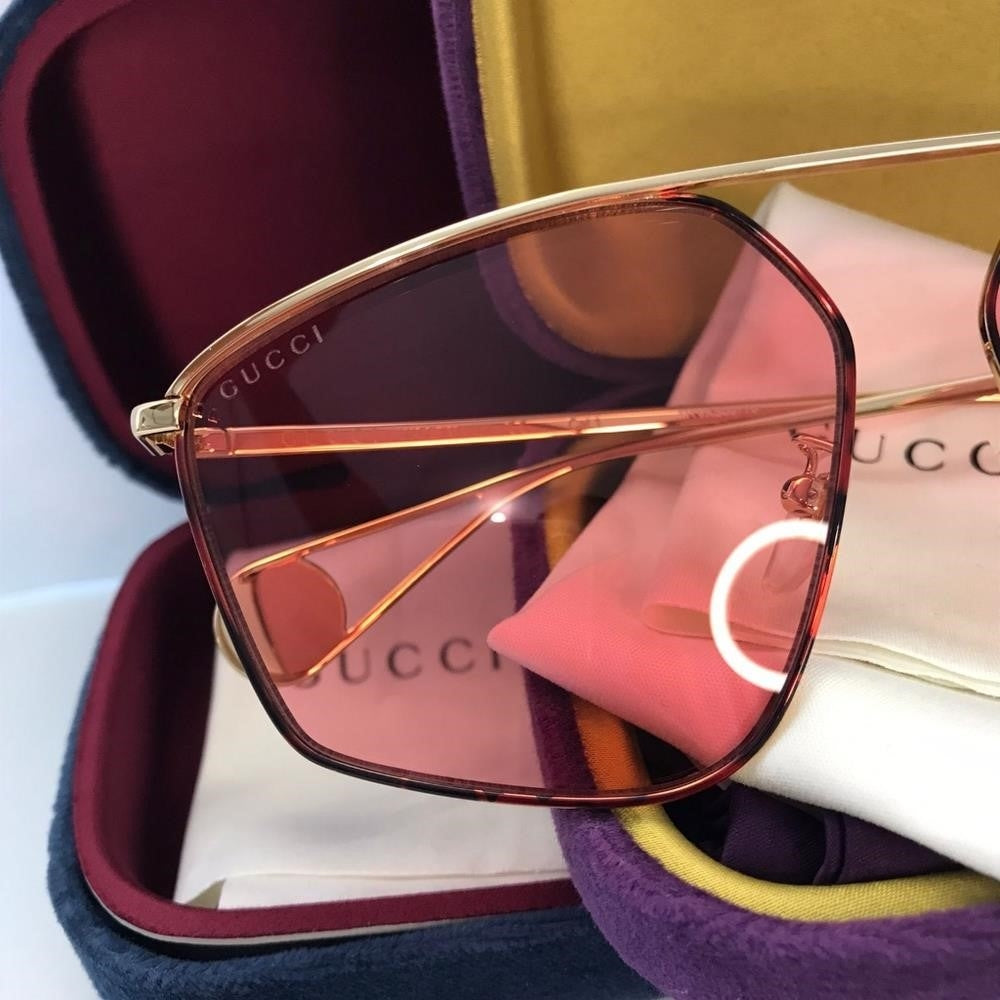 💯 Original Gucci Pink Acetate GG0437SA Geometric Sunglasses