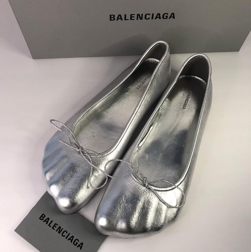 New Authentic BALENCIAGA  Anatomic Pump Metallic-Leather Ballet Flats