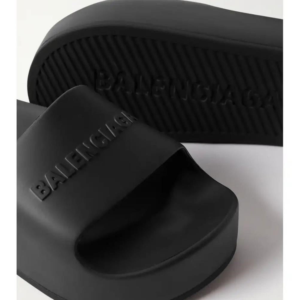 💯 New Original BALENCIAGA Logo rubber platform slides