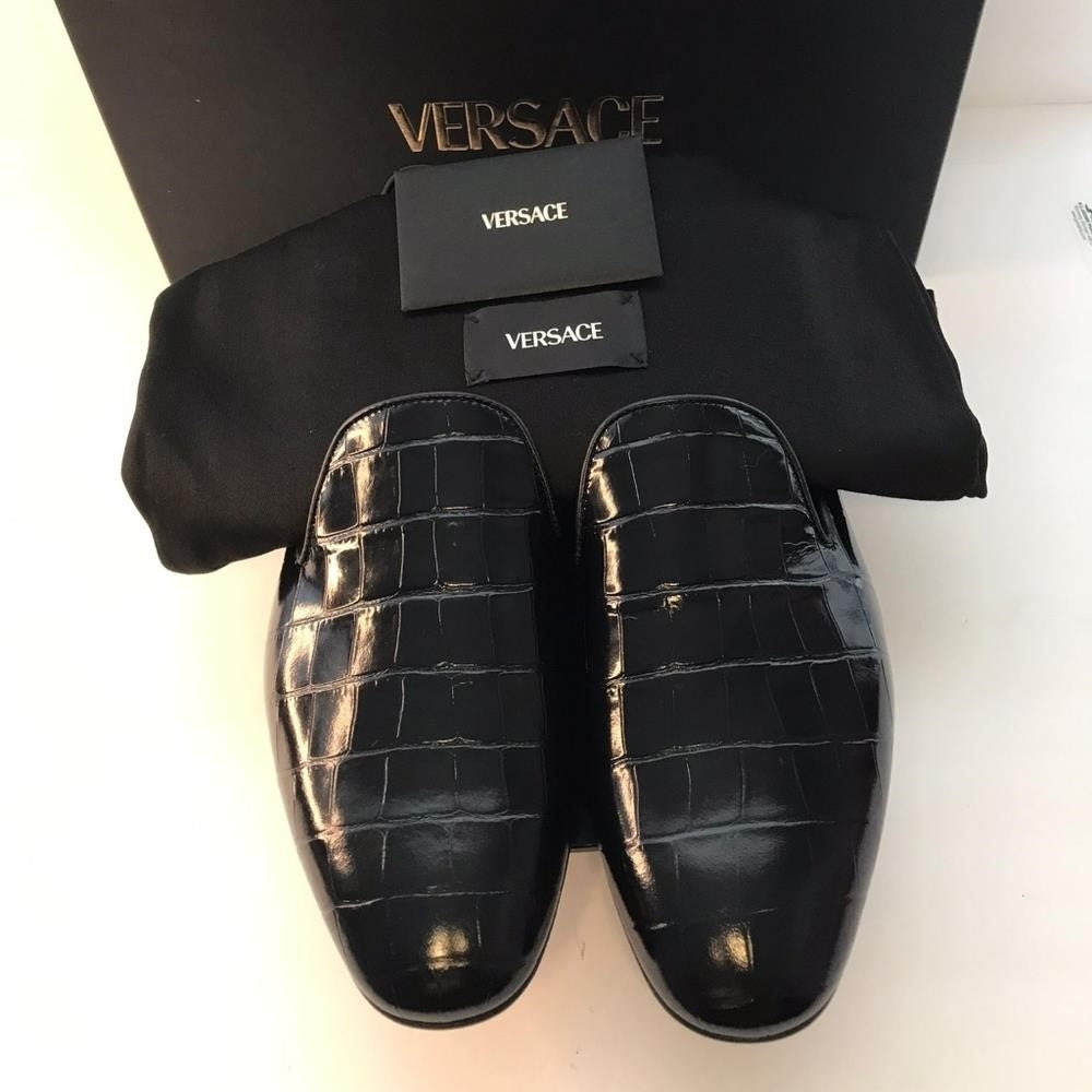 Versace Original Men's Croc-Effect Leather Smoking Slippers