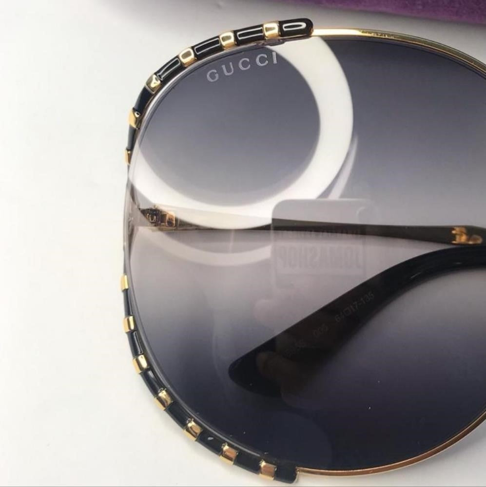 💯 Original  GUCCIMetal Round Frame GG0595S Sunglasses Gold Black