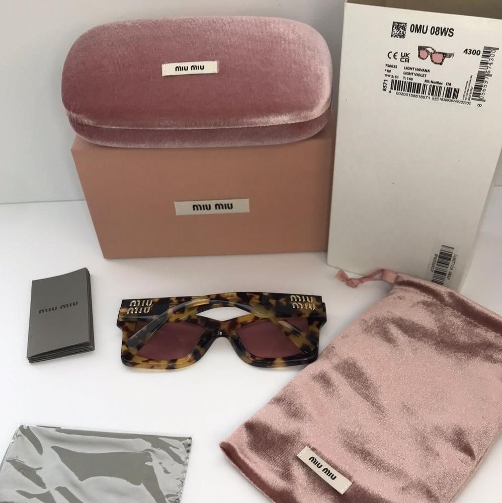 💯 Original MU 08WS MIU MIU Tortoiseshell square sunglasses