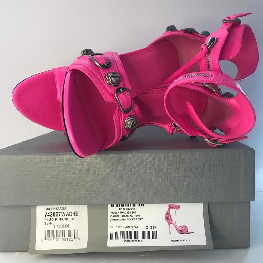 New - 💯 Authentic   BALENCIAGA Cagole embellished crinkled-leather sandals SIZE EU 39.5