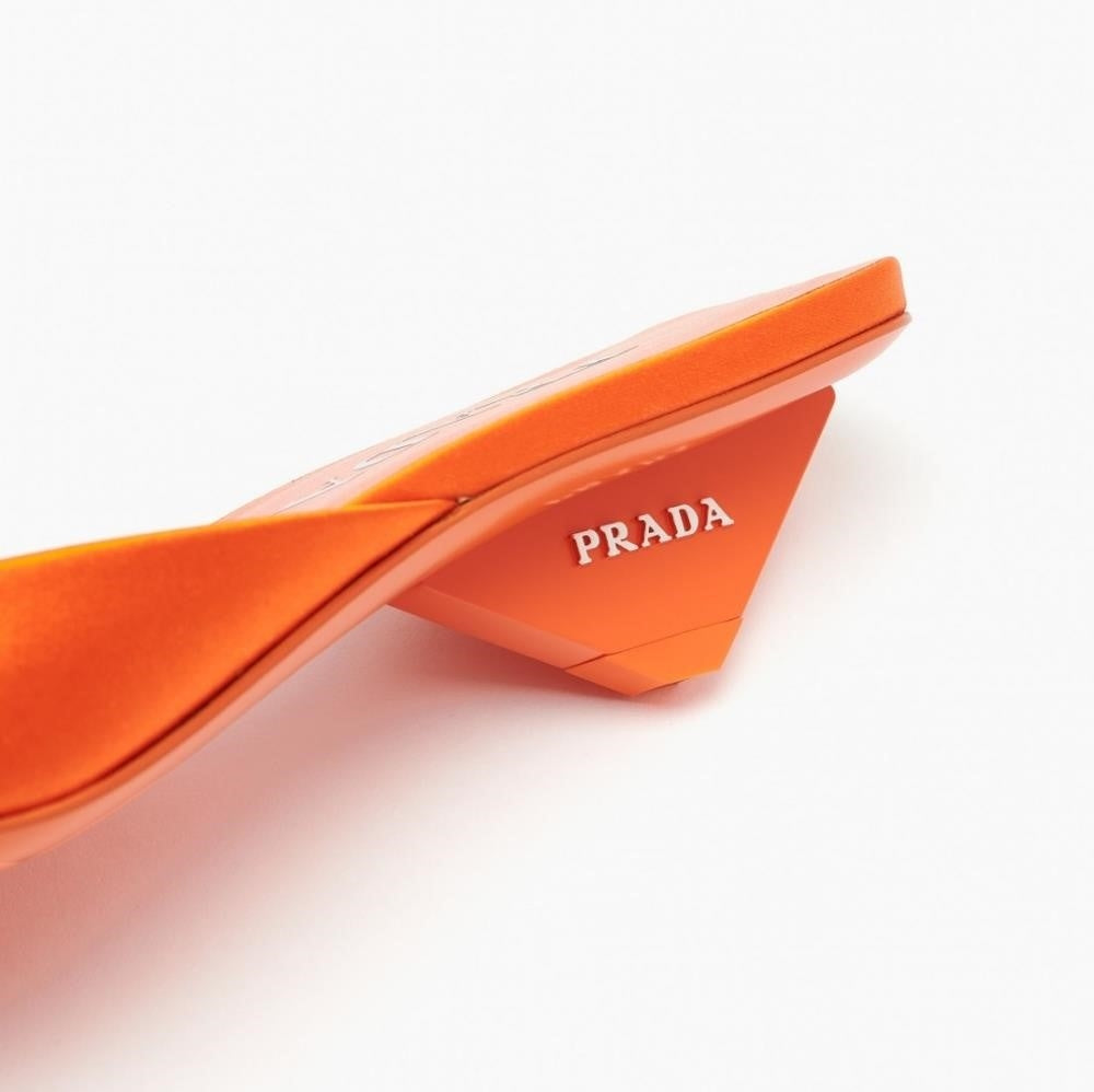 New 💯 Original PRADA Women's Satin Mules Orange Sandals