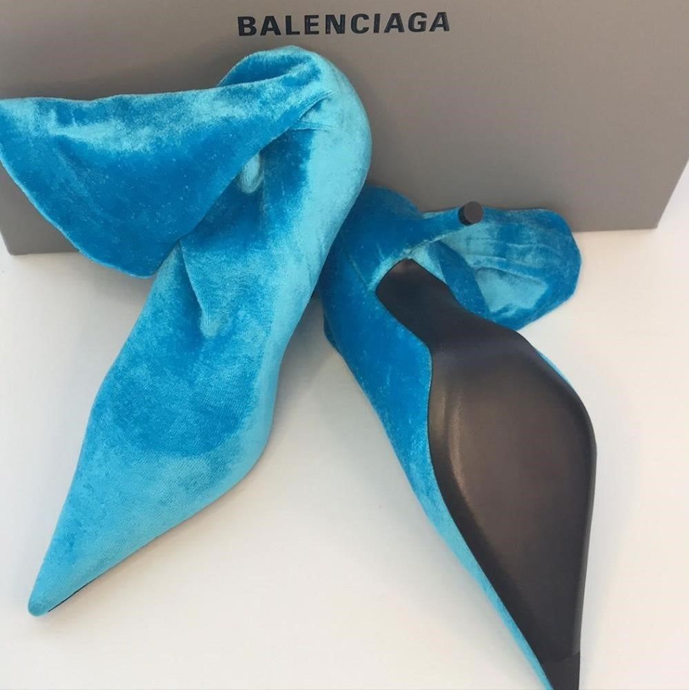 New 💯 Original Balenciaga Blue Velvet Knife Ankle Boot