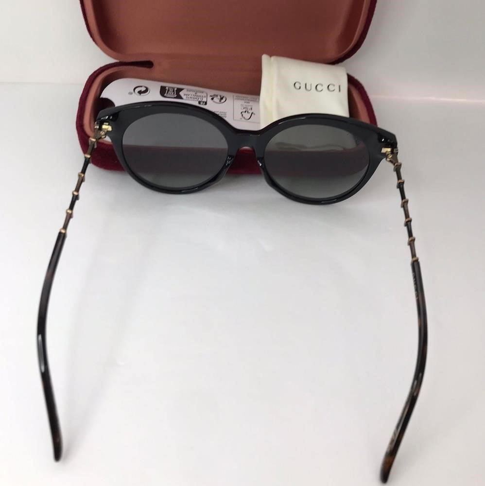 New  - 💯 Original  GG0653SZ 001 Gucci Round Acetate Bamboo Effect Arms Sunglass